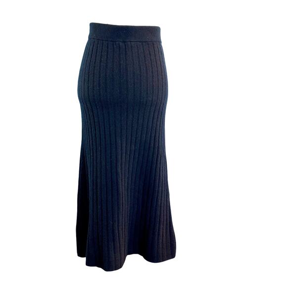 NWT QUINCE Black 100% Cashmere Midi Skirt Unlined Elastic Waist Wide Rib Knit M - Picture 2 of 8